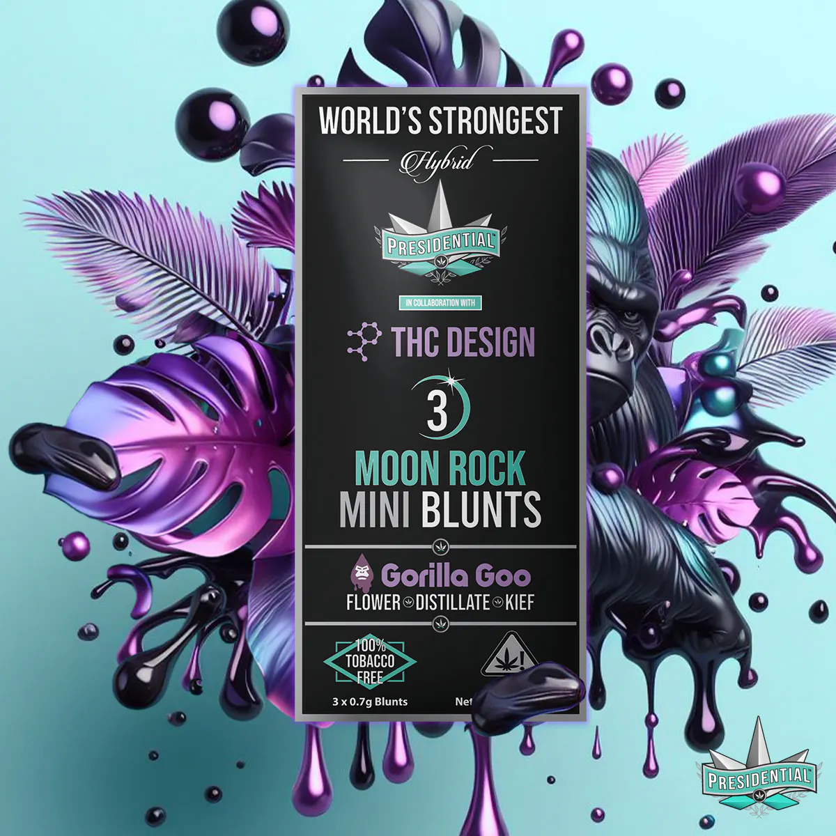Presidential Gorilla Goo mini blunt packaging artwork in a square layout